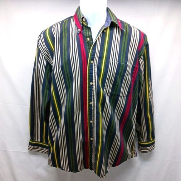 Vintage 90’s Ivy Crew Classics Green Stripe Long Sleeve Button Down Top Men’s L. - Picture 2 of 9
